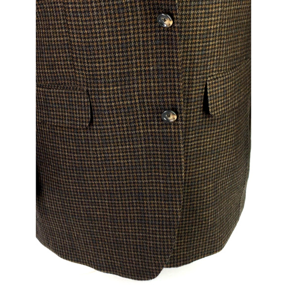 42L Jos A Bank Mens Vintage 2 Bttn Pure Wool Blazer Sport Coat Brown Houndstooth - Picture 3 of 12